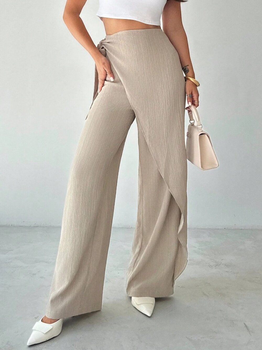 Green Casual Women's Elegant Loose Wide Leg Pants, , Color Trousers - Picture 5 of 10